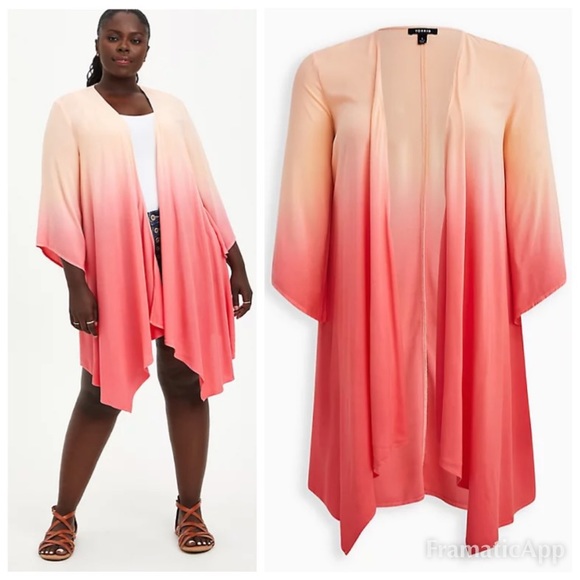 torrid Tops - NWT TORRID Drape Front Kimono - Dip Dye Coral